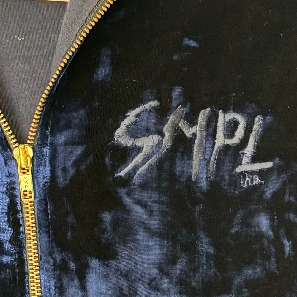 SMPL Sample Industries men’s blue velvet zip hoodie